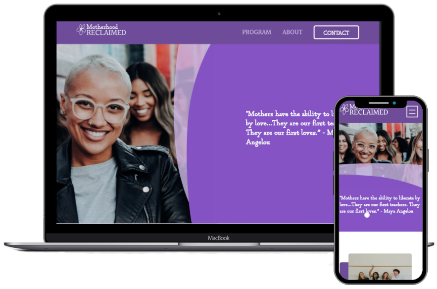 A preview of the desktop and mobile versions of the website for motherhood reclaimed.